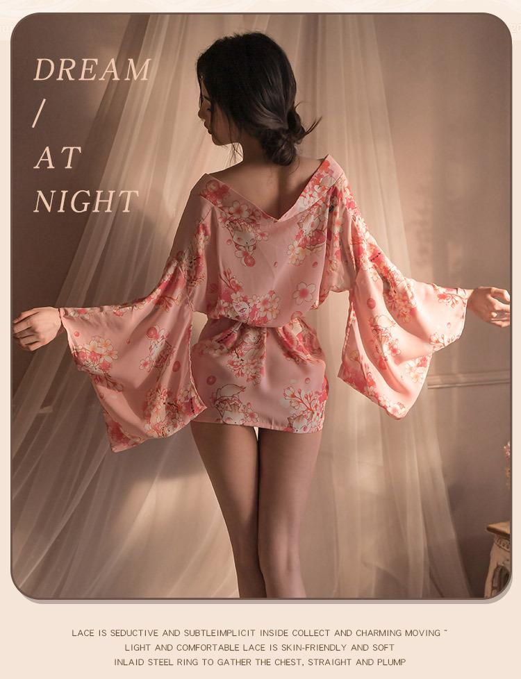 Japanisches Sexy Durchsichtiges Kimono Dessous Yukata Set mit Druck