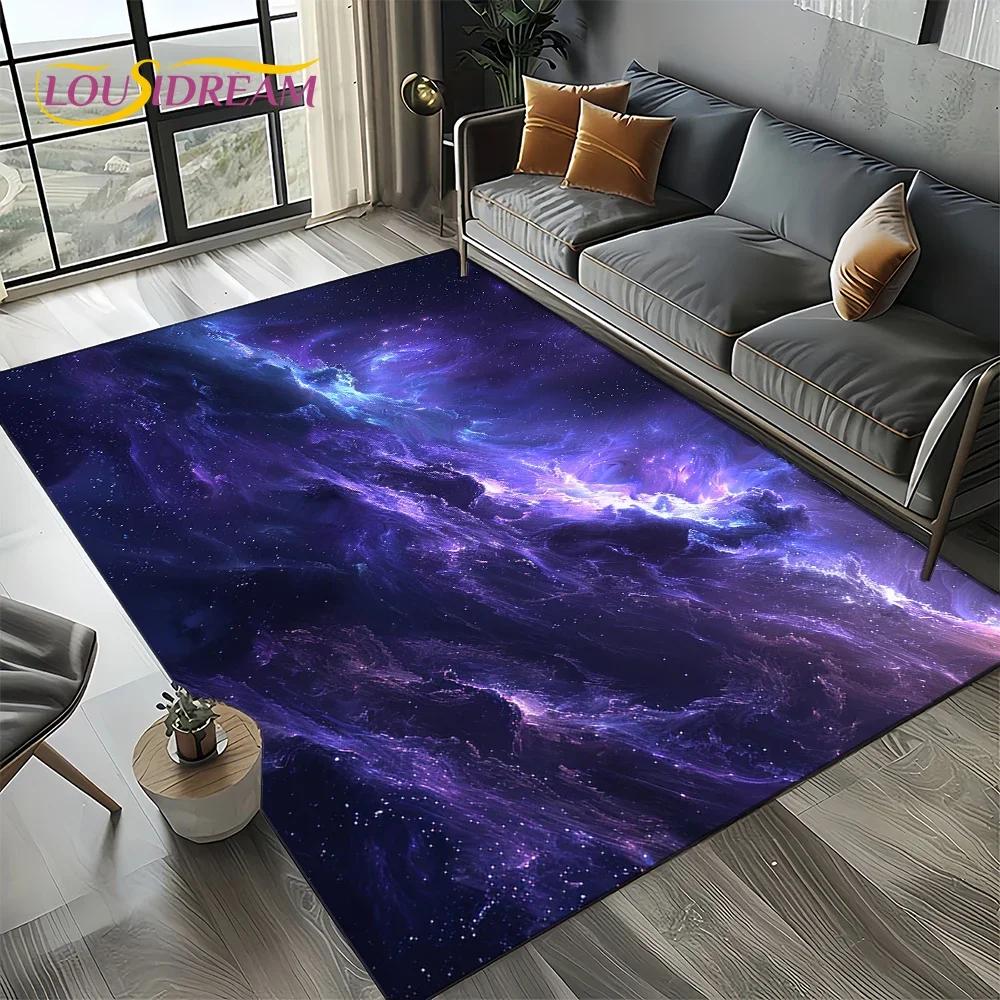 Milky Way Universe Space Stars Black Hole Galaxy Earth Carpet Rug for Living Room Bedroom Sofa Decoration,Non-slip Floor Mat
