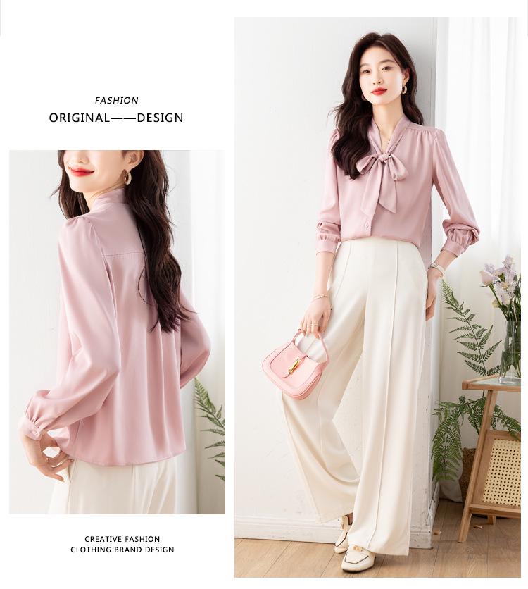 2024 Spring French Ribbon Bow Women’s Long-Sleeve Niche Tops