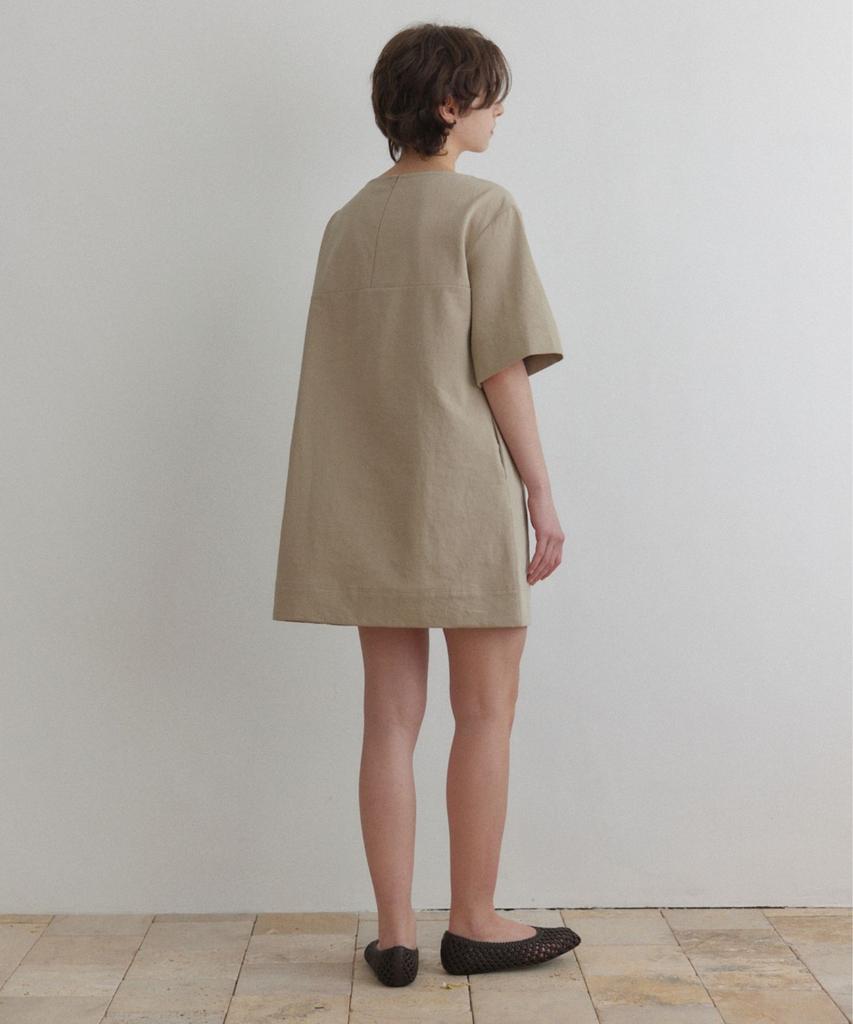 Okuka Boat Neck Cotton Dress - Beige