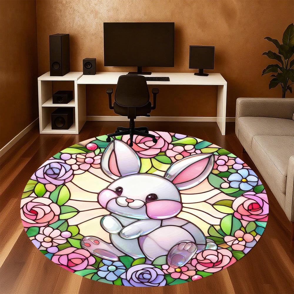 1pc Rabbit Flowers Round Chair Mat Office Area Rug - Non-Slip, Floor Mat for Office, Bedroom, Ideal Home Decor Gift C0112075