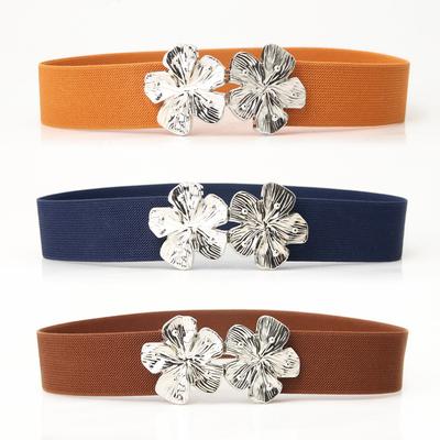 New European and American Elastic Elastic Women's Belt, Fashionable and Versatile Flower Buckle Decorative Belt with Coat Waist Seal