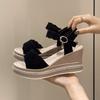 Wedge Heel Sandals Women's Summer Comfortable High Heels Casual Versatile Platform Muffin Shoes One-word Buckle Strap Roman Shoes