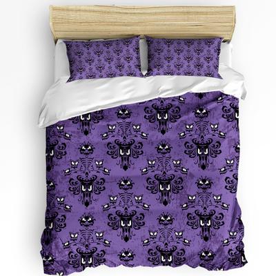 Housse de couette violette et noire Maison Hantée d'Halloween avec taie d'oreiller Ensemble de literie personnalisé 3 pièces Housse de couette Lit double Textile de maison