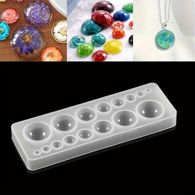 2Pcs Silicone Epoxy Resin Mold for DIY Jewelry - Half Ball & Cabochon Pendant Casting Tool, Multi-Cavity Design for Colorful Beads & Charms