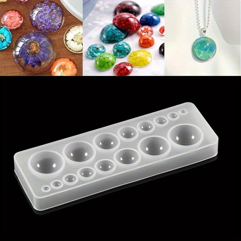 2Pcs Silicone Epoxy Resin Mold for DIY Jewelry - Half Ball & Cabochon Pendant Casting Tool, Multi-Cavity Design for Colorful Beads & Charms