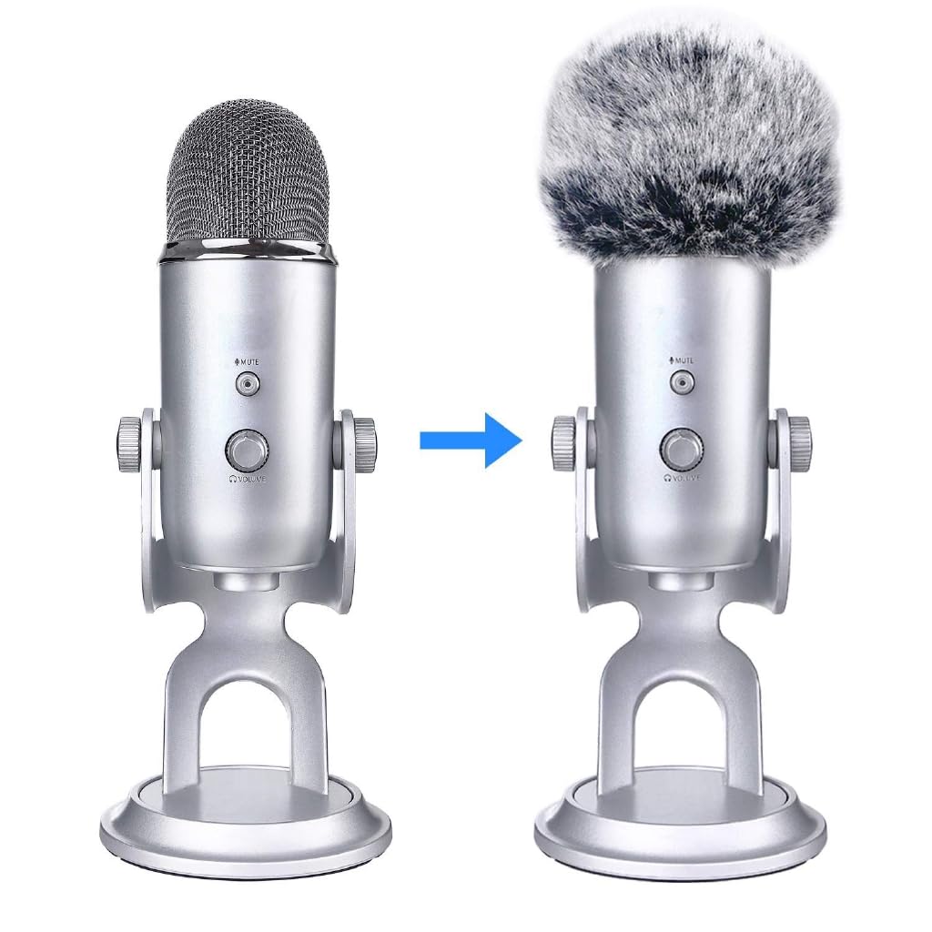 VIZEMO Microphone Foam Wind Screen Furry Windshield Muff Pop Filter Blue Yeti USB Microphone 2 Pack Black White and Black Foam