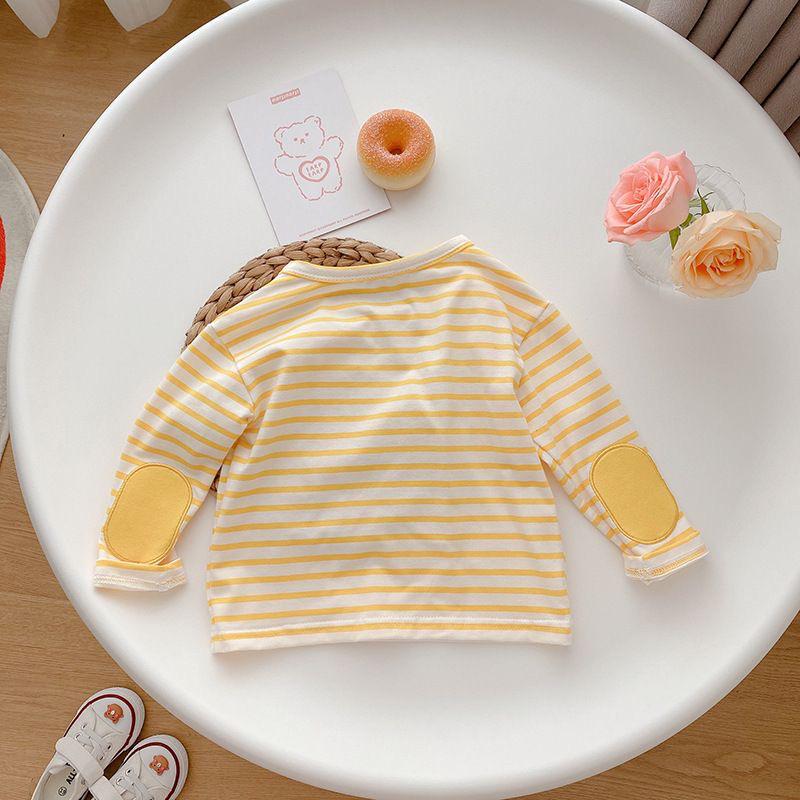 Kids' Candy Color Striped Long-Sleeve T-Shirt - 2024 Autumn Korean Style