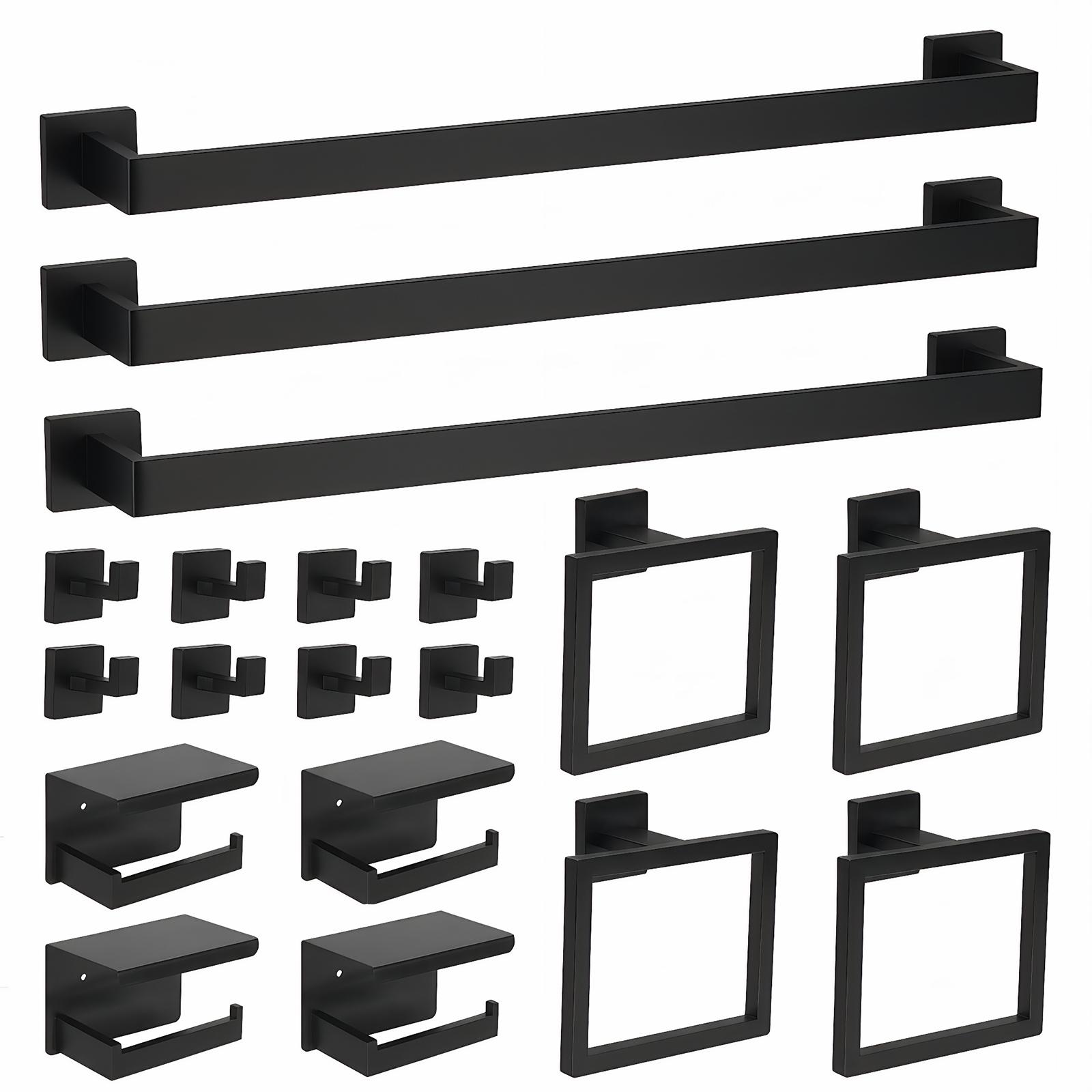 

20Pcs Stainless Steel Bathroom Hardware Set Bathroom Accessories Towel Bar Set Towel Rack/Toilet Paper Holder/Towel Ring/Hook чёрный