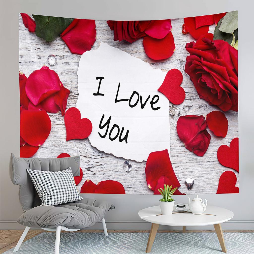 Happy Valentines Day Tapestry Red Rose and Love Heart Tapestry Art Decor Wall Hanging Home Living Room Bedroom Dorm Tapestries