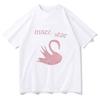 2025 Autumn and Winter Couples Simple Trend Pure Cotton Skin-friendly T-shirt Swan Printing Trend Large Size Men Women's T-shirt
