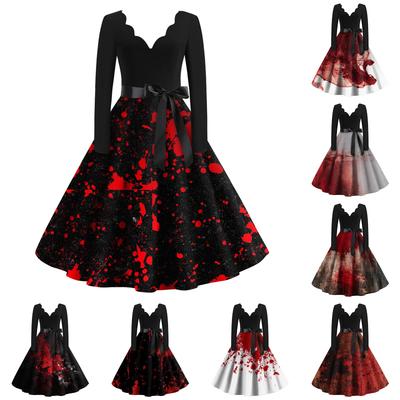 Women's Casual Fashion Halloween Printed V-Neck Vintage Dress