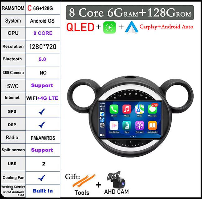 9 Inch 2.5D Touch Screen For BMW Mini 2010 2011 2012 2013 - 2016 Android 14 4G Lte Car Multimedia Player Video GPS Navigation