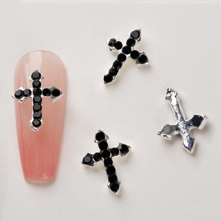 10Pcs Retro Cross Nail Charm Alloy Rhinestones Cross Charms Punk Gothic Nail Art