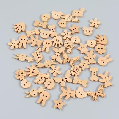 50Pcs 2 Holes Natural Color Butterfly Animal Flower Wooden Buttons For Needlework Craft Scrapbooking Diy Sewing Accessories