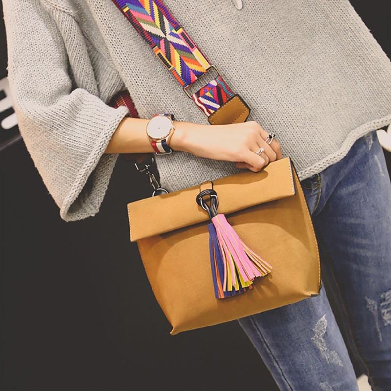 Chic Frosted Small Bread Color Straps Tassel Women's Shoulder Bag For Everyday Use