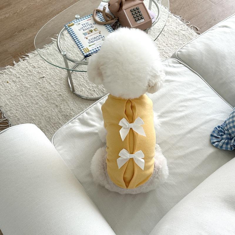 Poodle Bottoming Shirt New Style Pet Warm Clothing Adorable Bow Tie Small Dog Pullover Solid Colour Dog Clothes