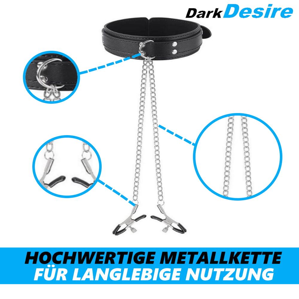 DarkDesire BDSM Fetish Nipple Clamps with Collar Adjustable Breast Clamps