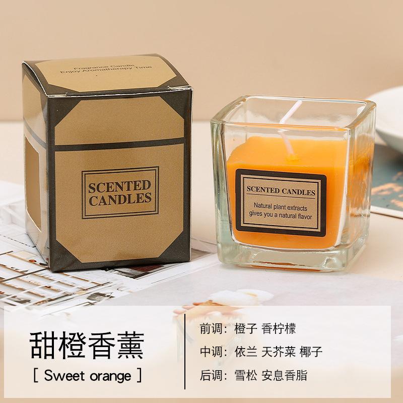 Candy Color Fragrance Candle Fragrance Environment Glass Square Cup Bedroom Household Decoration Small and Fresh
