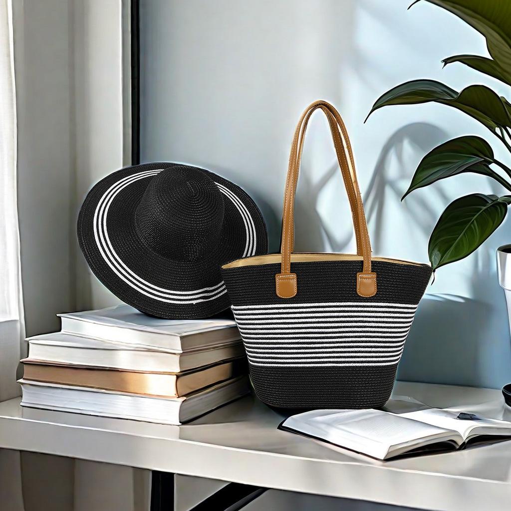 Trendy French One-Shoulder Straw Tote: Large-Capacity Woven Beach & Vacation Handbag for Women