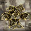 7 Pcs Black Golden Dragon Metal Dice Solid Metal Polyhedral Dice Set Suitable for Role-Playing RPG  Board Game Card Game