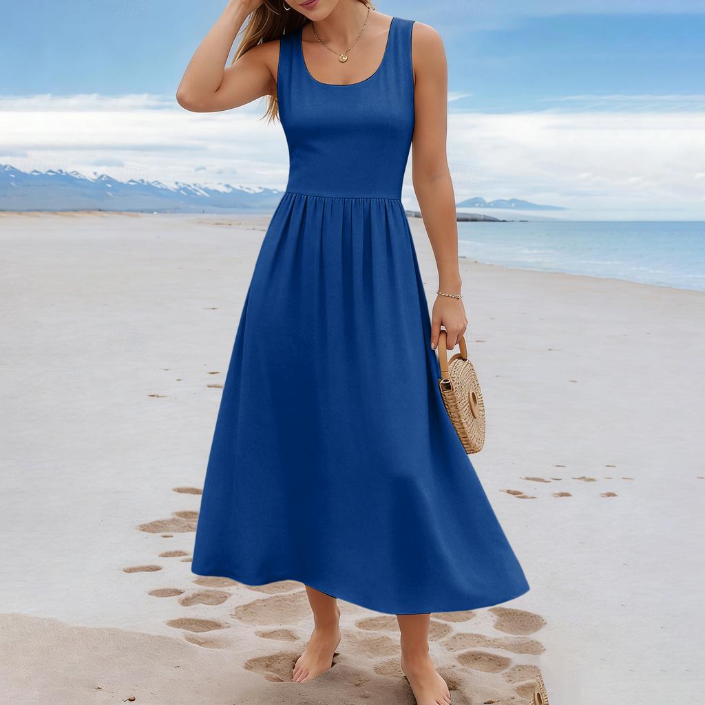 Women's  Color Summer Casual Fashion Sleeveless Long Dress