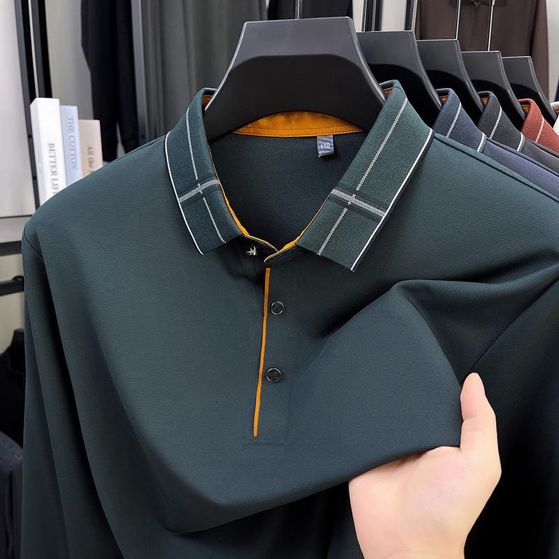 High Quality Seamless Long Sleeved T-Shirt With Collar, Men'S Spring And Autumn New Style, Middle-Aged Loose Casual Polo Shirt