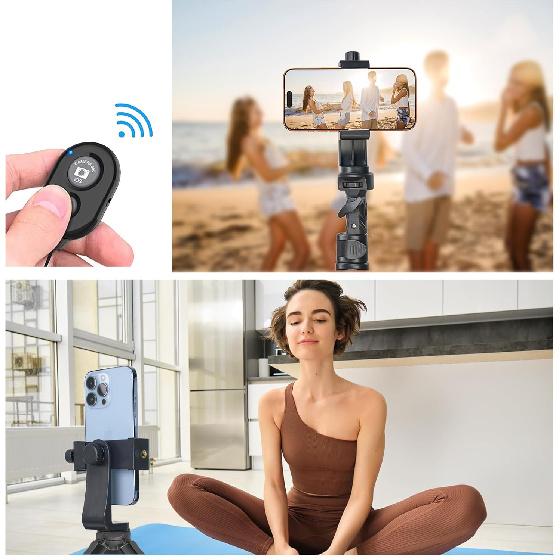 Phone Tripod Mount Adapter with Camera Remote Controller, Cell Phone Holder Clip with Adjustable Clamp Compatible with iPhone, Samsung, HTC, Huawei