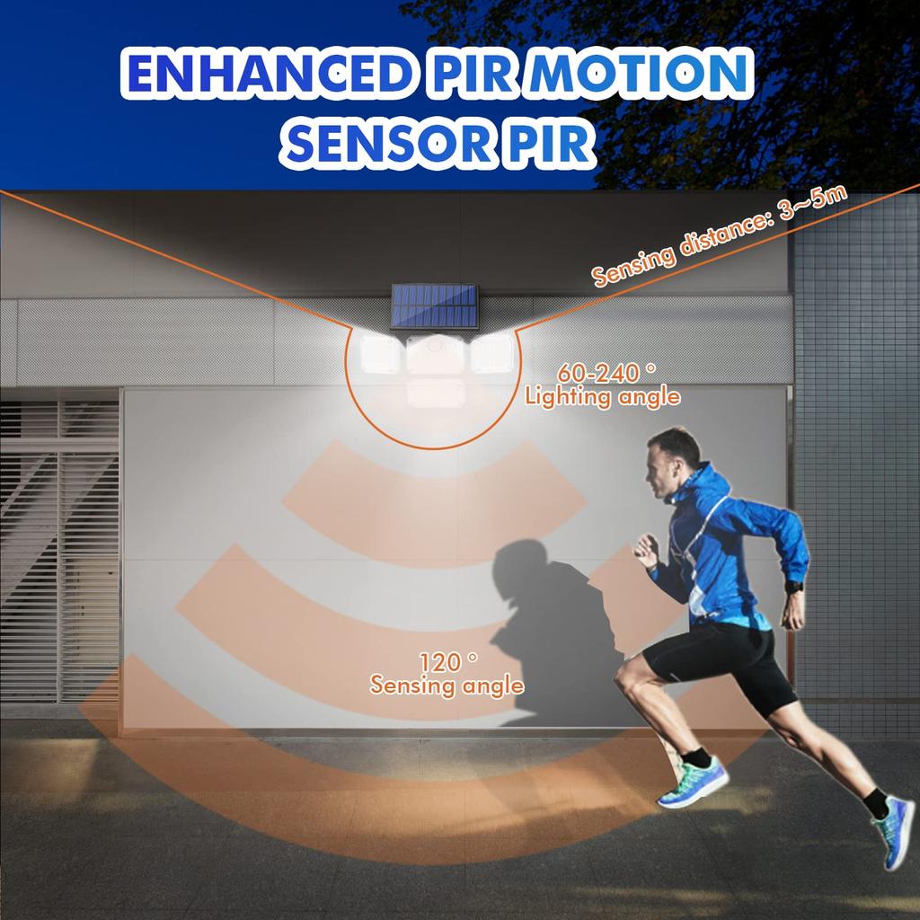 Solar Outdoor Light with Motion Sensor 333 LED Waterproof 5M LineSolar Floodlight 3 Modes 240º Solar Light for Garden Garage
