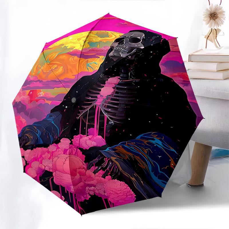

1pc Colorful Clouds & Moonlit Sky: Automatic Folding Umbrella with 3-Fold Design, 8-Bone Frame, Perfect for Outdoor Adventures, Festivals, and Daily U
