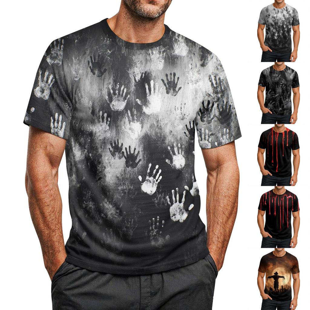Men's Halloween Printed Round Neck Raglan Short Sleeve Top T-Shirt