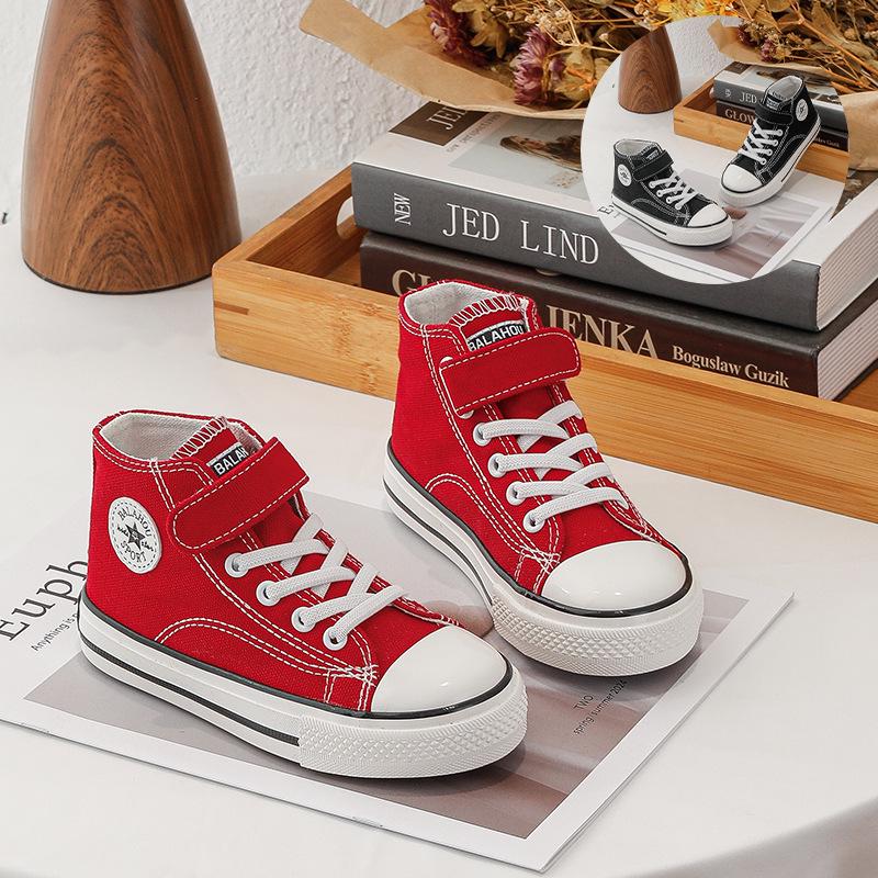 Spring/Autumn Canvas Velcro High-Top Shoes for Toddlers - Unisex Skate & Sports Shoes