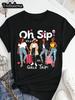 100% Round Neck T-Shirt Oh Sip It'S a Trip Vacation Graphic Tee for Women Short Sleeve Fashion Casua