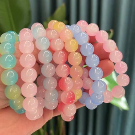 Beads Bracelet Contrast Color Elastic Rope Handmade Polishing Faux Crystal Beaded Bracelet Jewelry Accessories
