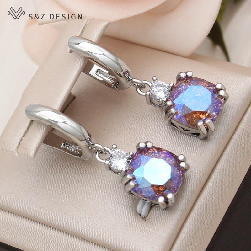 Mode Maillard automne hiver Orange carré cristal ensembles de bijoux pour les femmes couleur or Rose boucles d'oreilles