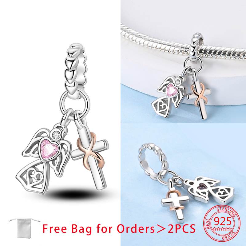 Charms Shiny Zircon Bible Cross Moon Prayer Hand Beads Copper Pendant Diy Women Jewelry Fit Original Bracelet Necklace Gift