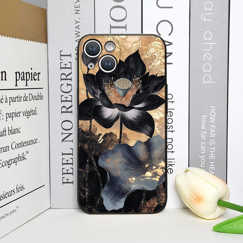 

Luxury Lotus Flower Pattern Phone Case for iPhone 17 16 12 11 14 Plus 13 14 15 Pro Max 12 13Mini X XS XR Soft Cover Floral Shell iPhone 15 Pro Max