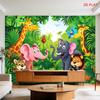 Große Jungle Safari Wandbild Tapete Aufkleber Kunst für Kinder Kinderzimmer Tiere Dekor Cartoon Giraffe Elefant Löwe