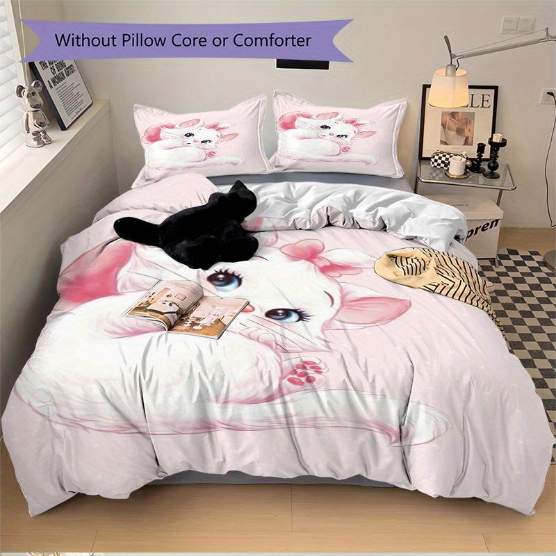 3pcs Marie Cat Quilt Cover Set (1 Quilt Cover + 2 Pillowcases Without Pillow Core), High-Definition Printing for Home and Dormitory.W064