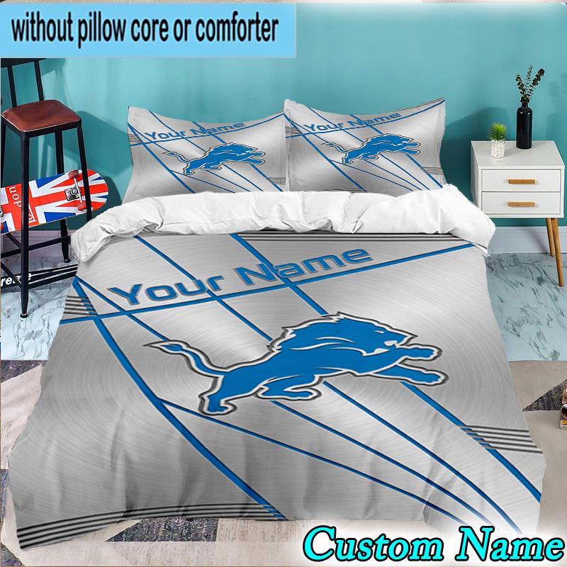 Custom Name 3PCS Detroit-Lions Team Bedding Set,Including Duvet Cover And 2pcs Pillowcases Perfect for Bedroom,Dormitory,Fan Christmas gift