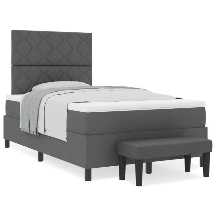 VidaXL Lit à ressorts avec matelas et banc gris foncé 120x190 cm en tissu 3344129