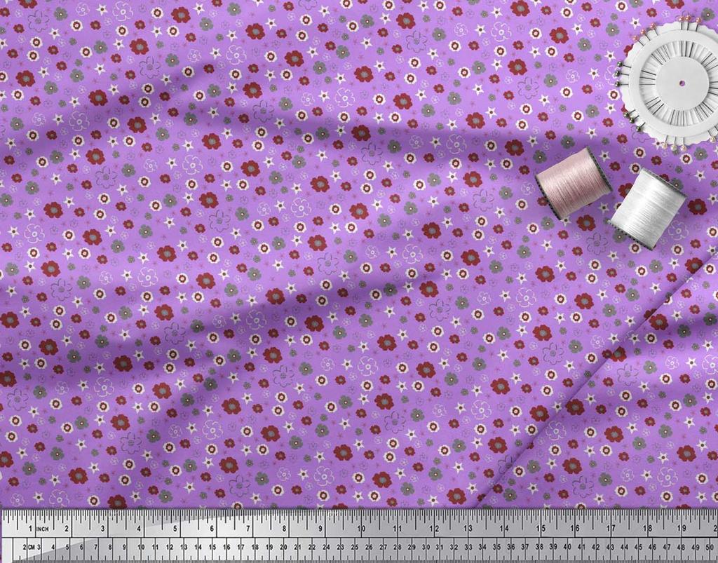 Soimoi Purple Japan Crepe Satin Fabric Flower Artistic Decor Fabric Printed Metre 42 Inch