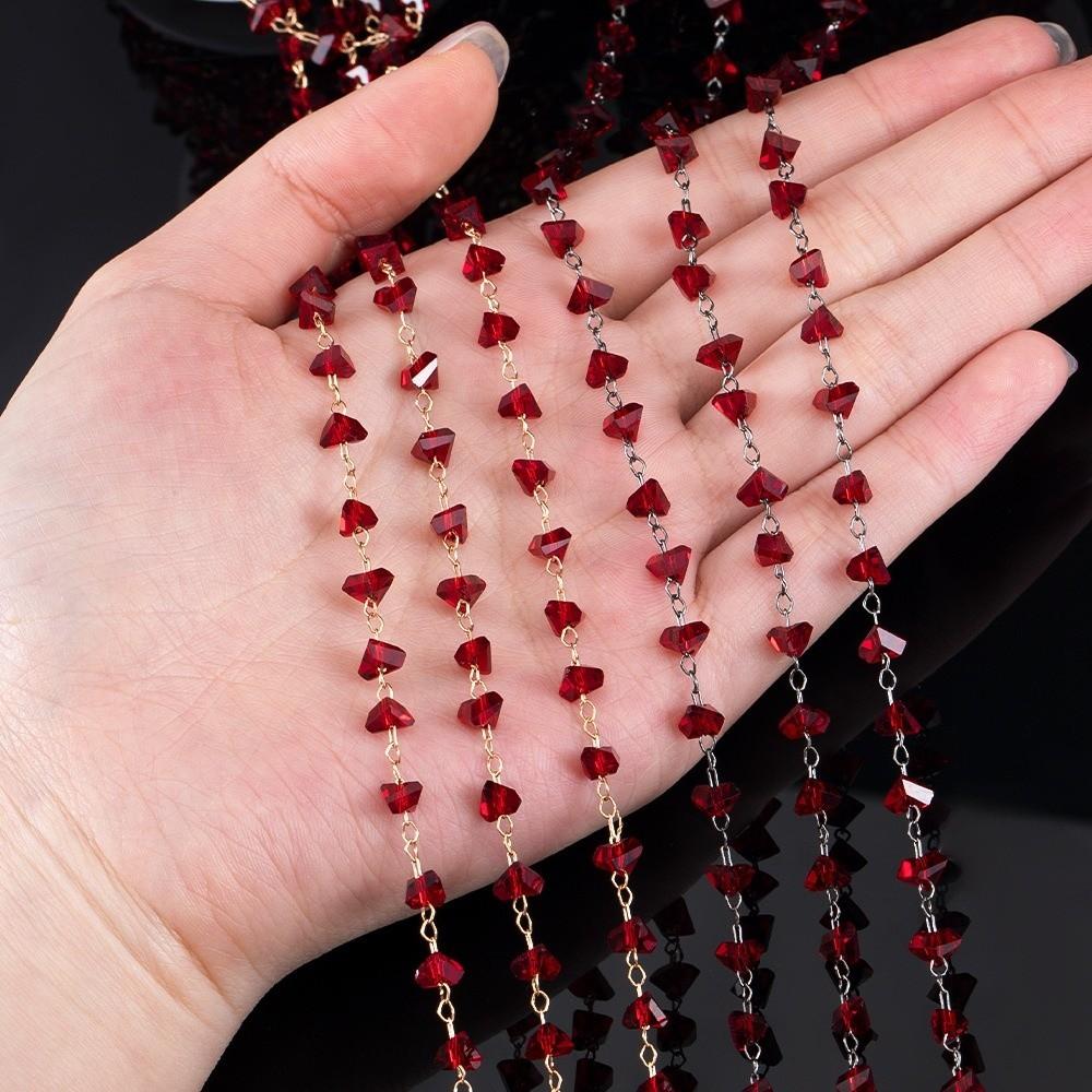 Red Beads Crystal Stone Chains 1Meter Tassel Chain Fashion Copper Chain for Necklaces Bracelets