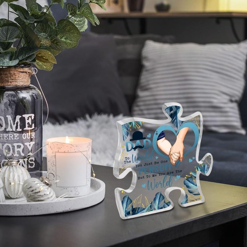 Unique Dad Puzzle Acrylic Plaque - Perfect Desk Decor & Gift for Dad, Step Dad, Bonus Dad, Grandpa from Son & Daughter on Father's Day or Birthday  