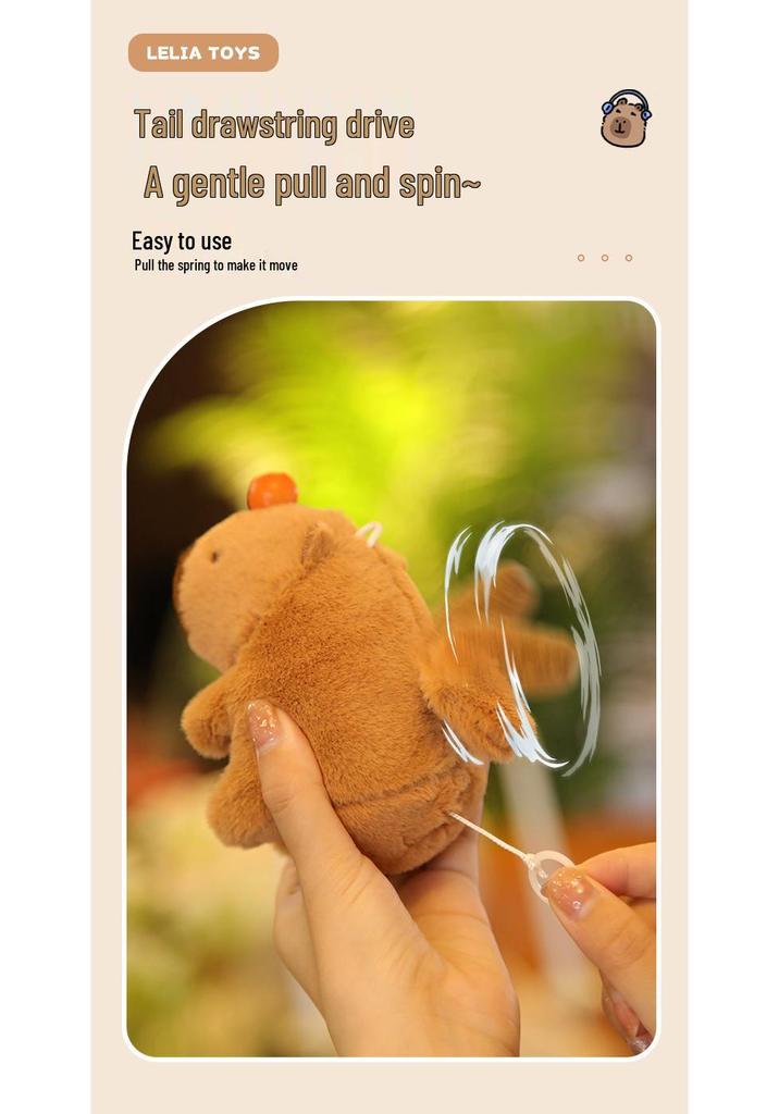 Capybara Blowing Bubbles: Plush Toy Keychain with Wagging Tail