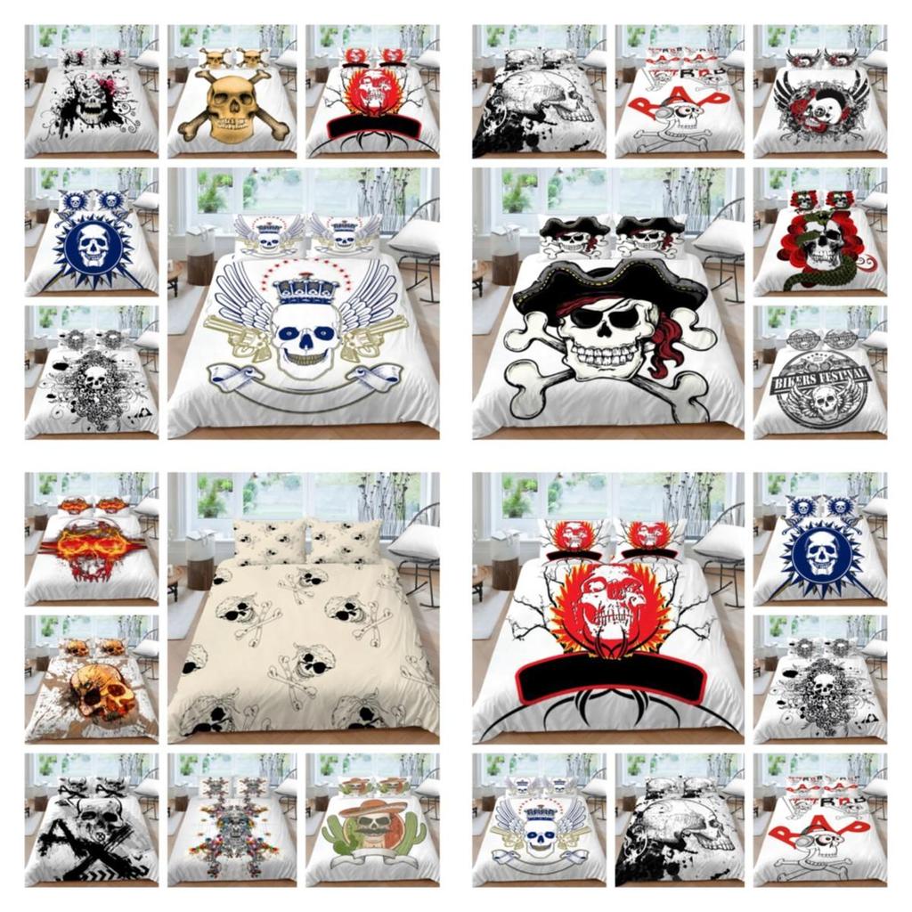 Duvet Cover Set Skull Style Bed Clothes Cartoon Pattern Bed Set Boy Single Size Bedroom Decor White Bedding Cover Sets