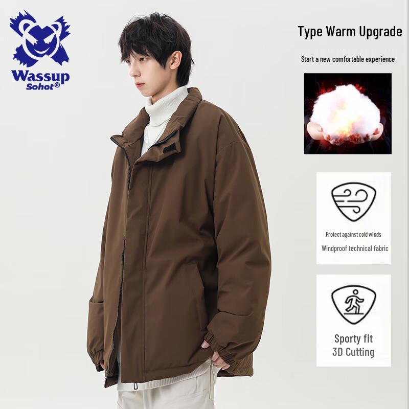 

Wassup Sohot Мужская стеганая куртка-пуховик со стойкой XL