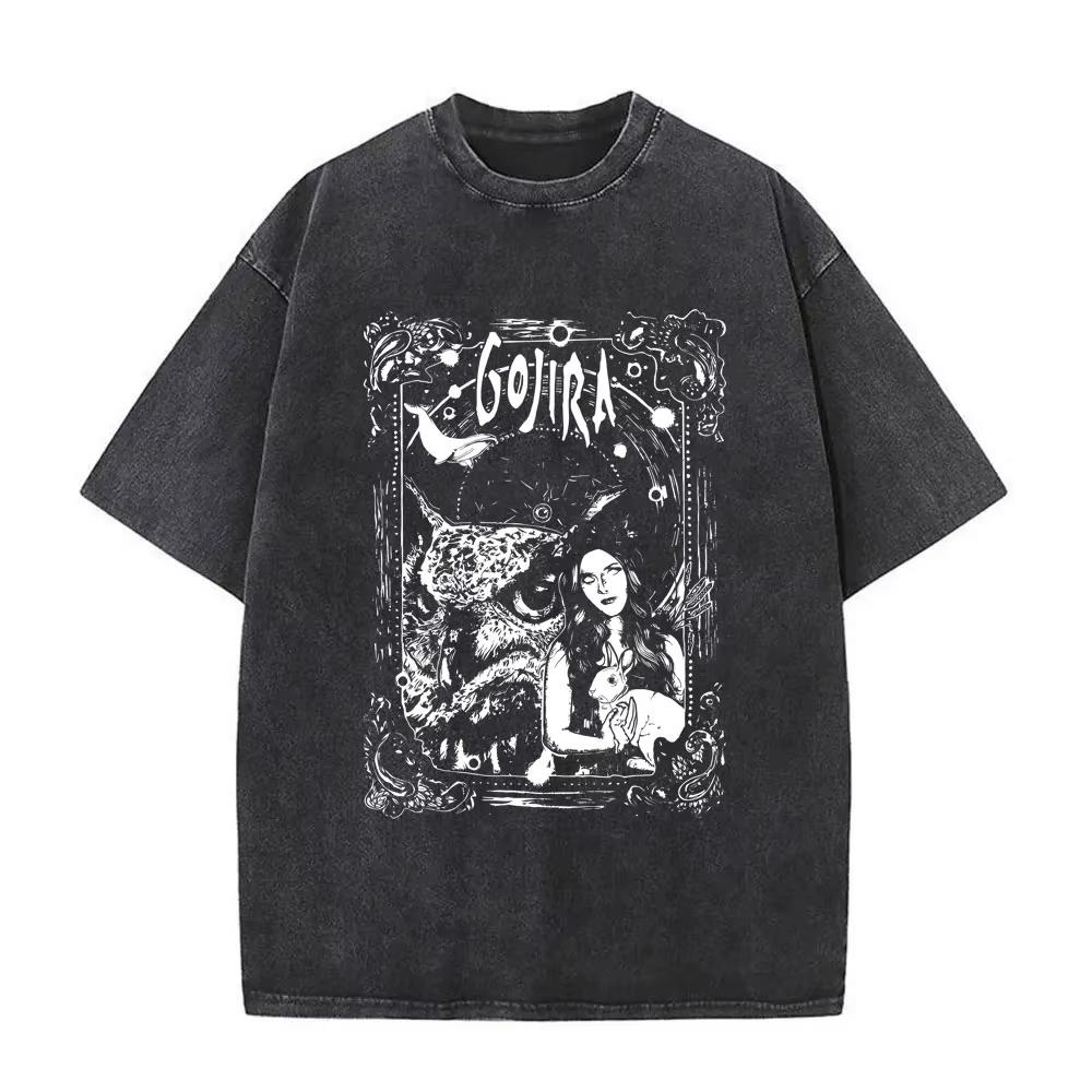 2026 Summer Fashion Trendy Tee Washed Vintage Metal Band Gojira T-shirt From Mars To Sirius Flying Whales Snake Graphic T-shirts