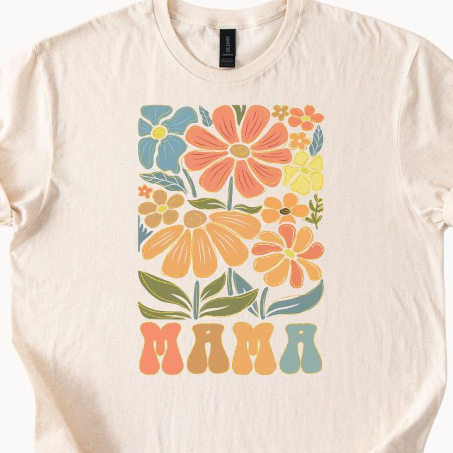 Retro Floral Mama T-Shirt, Vintage Graphic Tee, Mother s Day Gift, Boho Flower Shirt, Cute Graphic Tee, Groovy Mom Shirt, Gift for Her 160