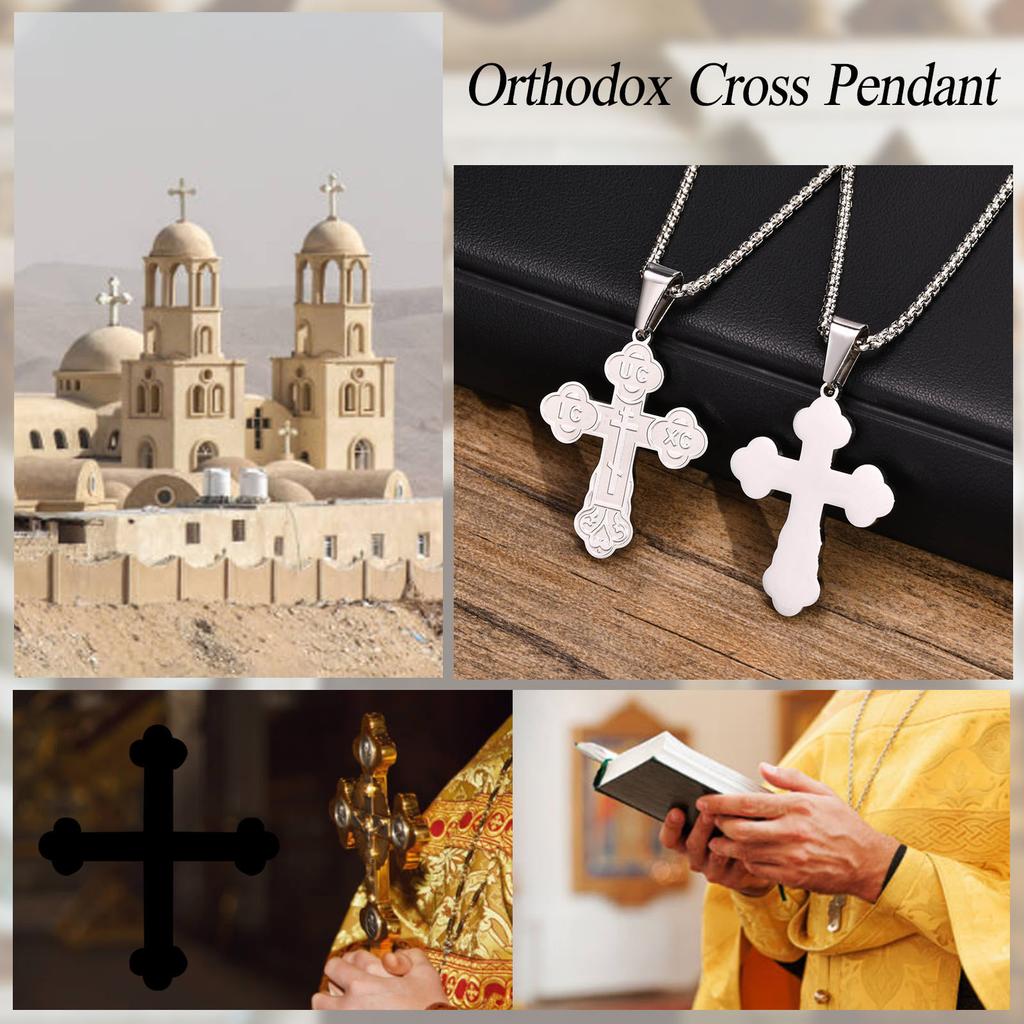 Orthodox Crucifix Cross Necklaces for Men Jewelry, Russian Eastern St. Nicholas Pendant Religious Prayer Gifts